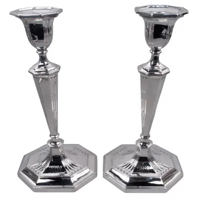Pre-owned Hawksworth, Eyre & Co. Ltd. Pair Of English Modern Neoclassical Sterling Silver Candlesticks, 1925