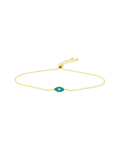 Hawley St Blue Enamel Evil Eye Bolo Bracelet In Gold