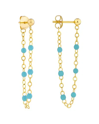 Hawley St 6 Beads Turq Enamel Front To Back Earrings In Gold