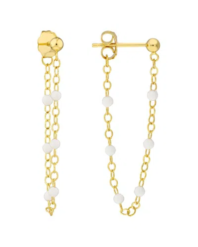 Hawley St Front To Back 6 Beads White Enamel Earrings In Gold