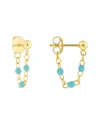 Hawley St 3 Beads Turq Enamel Front To Back Earrings In Gold