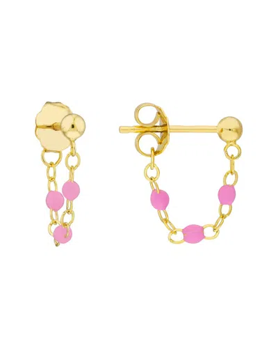 Hawley St 3 Beads Lt.pink Enamel Front To Back Earrings In Gold