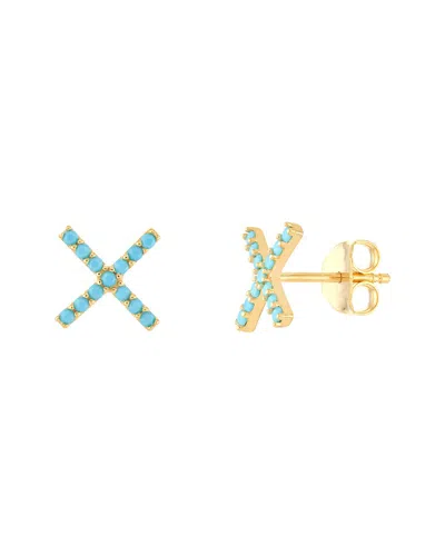 Hawley St X Stud Earrings With Simulated Turquoise In Blue