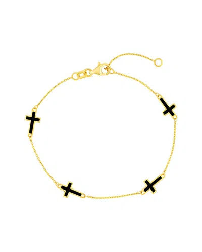 Hawley St Black Enamel Crosses Station Bracelet In Gold