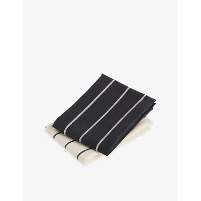 Hay Black With Beige Stripe Outdoor Market Set Of Two Cotton And Linen Tea Towels 80cm X 52cm