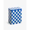 Hay Checkerboard-pattern Large Tin Container Blue And Offwhite
