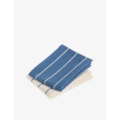 Hay Blue With Beige Stripe Outdoor Market Set Of Two Cotton And Linen Tea Towels 80cm X 52cm