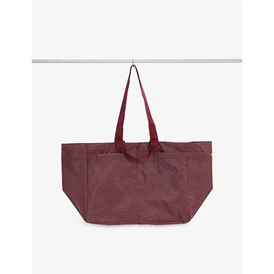 Hay Burgundy Grid Medium Weekend Woven Tote Bag