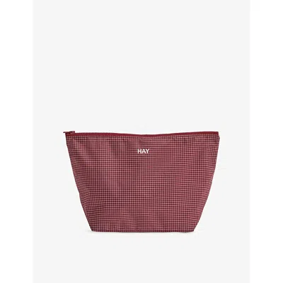 Hay Burgundy Grid Medium Woven Wash Bag