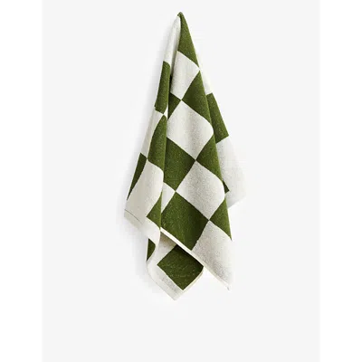 Hay Matcha Check-pattern Cotton Hand Towel In Matcha