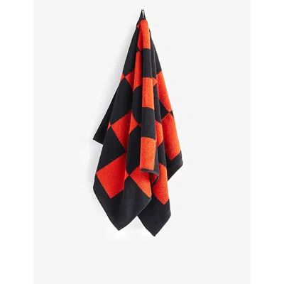 Hay Poppy Red Check-pattern Cotton Hand Towel