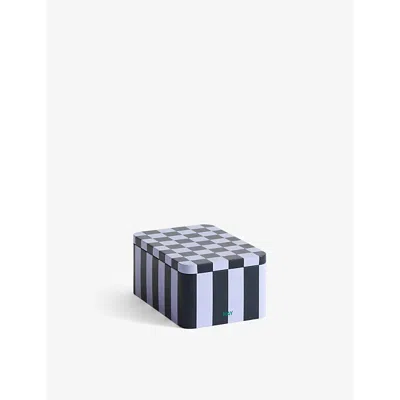 Hay Checkerboard-pattern Small Tin Container Dark Blue And Lavender