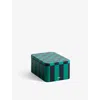Hay Green And Dark Blue Checkerboard-pattern Small Tin Container In Green And Dark Blue