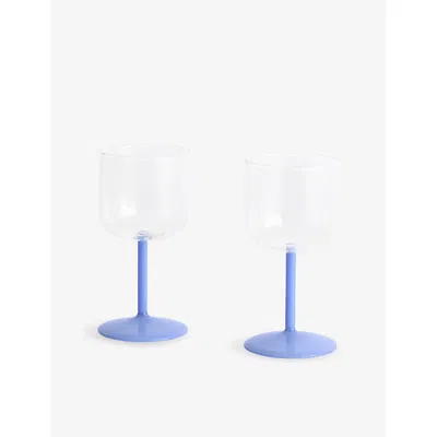 Hay Clear And Jade Blue Tint Wine Borosilicate Glasses Set Of Two