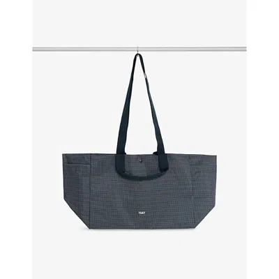 Hay Dark Blue Grid Everyday Mini Woven Tote Bag Xs