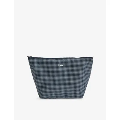 Hay Dark Blue Grid Medium Woven Wash Bag