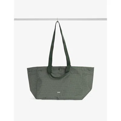 Hay Dark Green Grid Everyday Mini Woven Tote Bag Xs