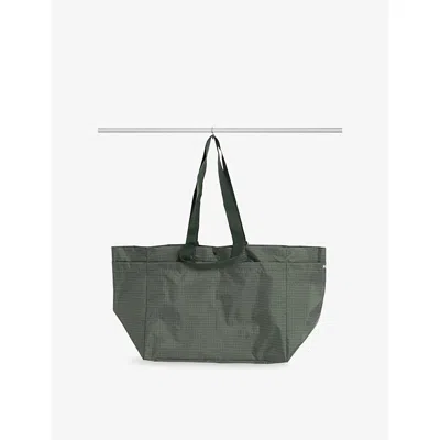 Hay Dark Green Grid Medium Weekend Woven Tote Bag