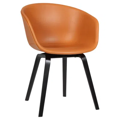 Pre-owned Hay Dining Chaurs Model Aac22, Black Stained Oak And Cognac Silk Aniline Leather