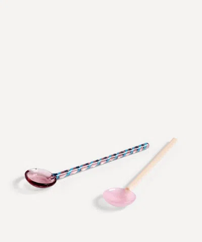 Hay Glass Spoons Round Set Of Two In Aubergine And Light Pink