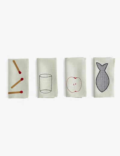 Hay Green Sobremesa Embroidered Linen And Cotton-blend Napkins Set Of Four