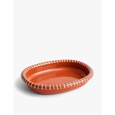 Hay Natural With Stripes Barro Large Striped Terracotta Oval Dish
