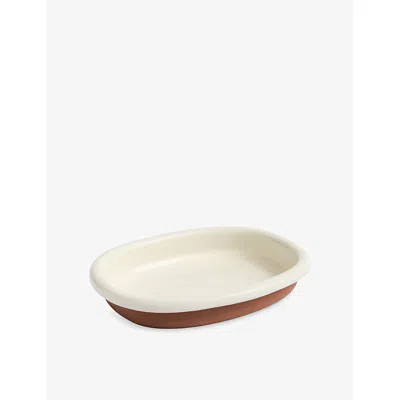 Hay Off-white Barro Large Striped Terracotta Oval Dish In Brown