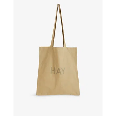 Hay Olive Logo-print Cotton Tote Bag In Brown