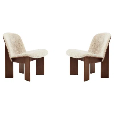 Pre-owned Hay Pair Of Chisel Lounge Chairs-sheepskin Mohawi 21/lacquered Walnut For  In Brown