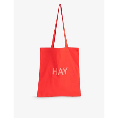 Hay Poppy Red Logo-print Cotton Tote Bag