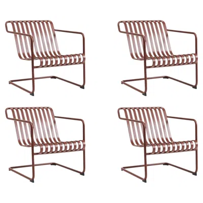 Pre-owned Hay Set 4palissade Cantilever Lounge Chairs Low, Red Iron Steel, By Ronan Bouroullec