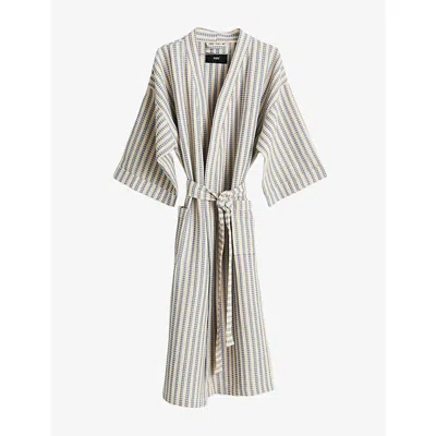 Hay Striped Waffle Cotton-blend Bathrobe Dusty Blue