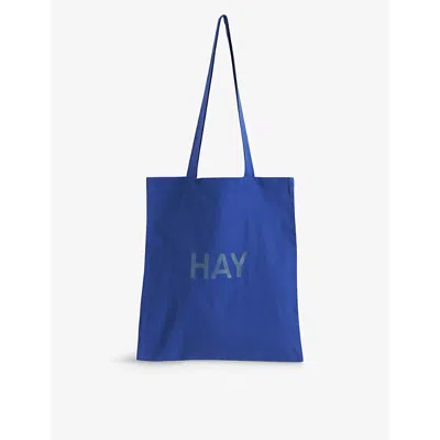 Hay Ultra Marine Logo-print Cotton Tote Bag In Blue
