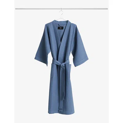 Hay Waffle Cotton-blend Bathrobe Dusty Blue