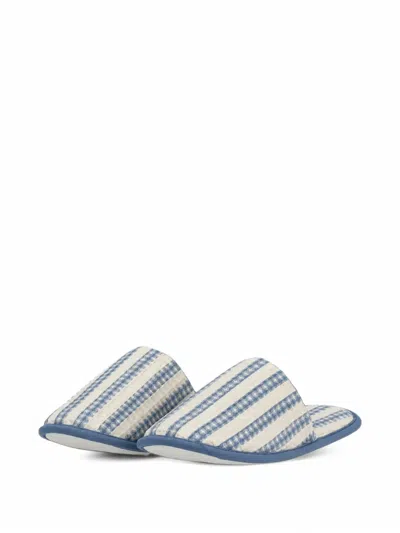 Hay Waffle-knit Striped Slippers In Blue