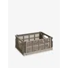 Hay Warm Grey Colour Stackable Medium Plastic Crate 34cm X 26cm In Gray