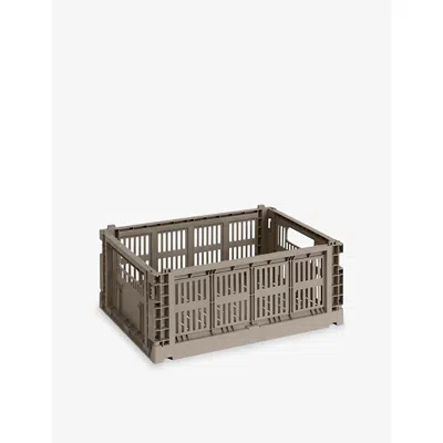 Hay Warm Grey Colour Stackable Medium Plastic Crate 34cm X 26cm In Gray
