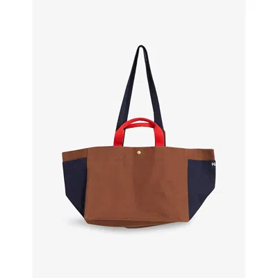Hay Womens Brown Multi Small Weekend Colour-block Cotton-canvas Tote Bag