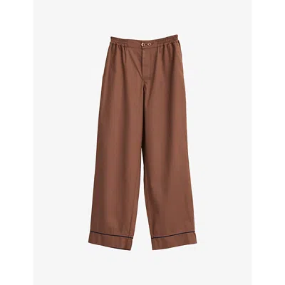 Hay Womens  Outline Contrast-piping Cotton Pyjama Trousers In Milk Chocolate
