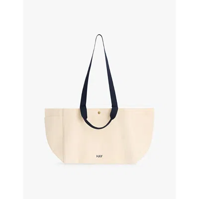 Hay Womens  Brand-embroidery Organic-cotton Weekend Bag In Natural
