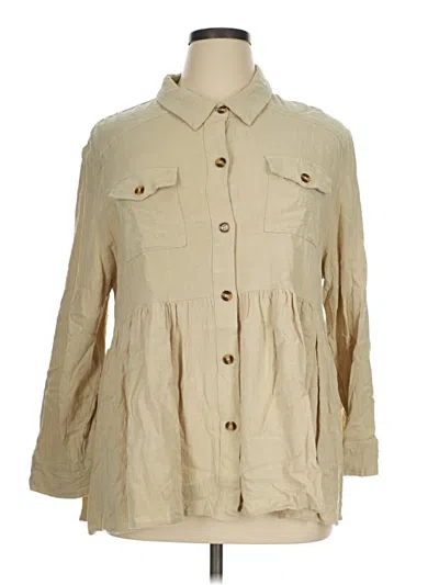 Pre-owned Hayden 3/4 Sleeve Button Down Shirt In Tan
