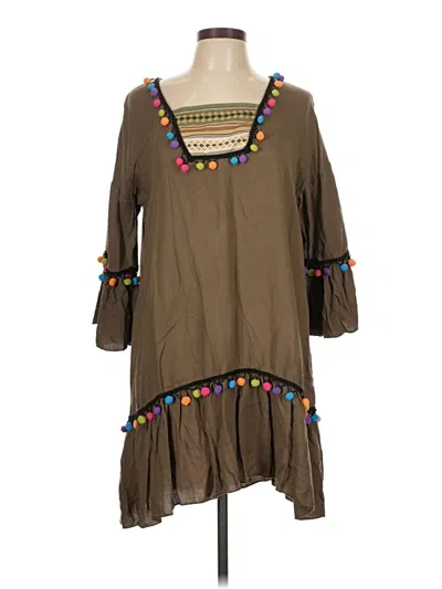 Pre-owned Hayden 3/4 Sleeve Top Brown Square Neckline Tops