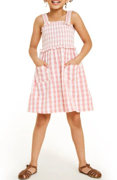 Hayden Girls Kids' Checker Print Smocked Dress In Pink