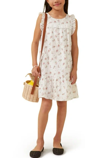 Hayden Girls Kids' Ditsy Floral Lace Bib Dress In Off White