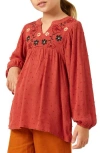 Hayden Girls Kids' Embroidered Long Sleeve Top In Rust