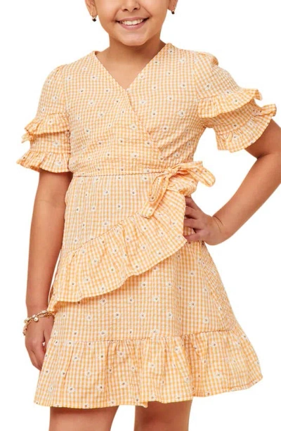 Hayden Girls Kids' Seersucker Ruffle Sleeve Dress In Apricot