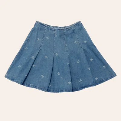 Hayden Girls' Light Wash Bow Print Pleated Denim Skort In Lt Stonewash