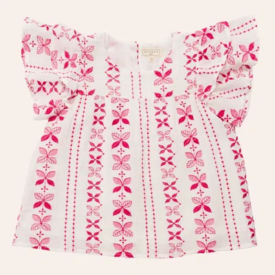 Hayden Girls' Pink Floral Embroidered Ruffle Sleeve Top