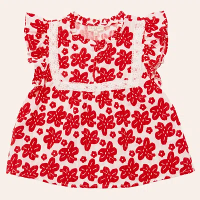 Hayden Girls' Red Floral Print Ruffle Sleeve Top