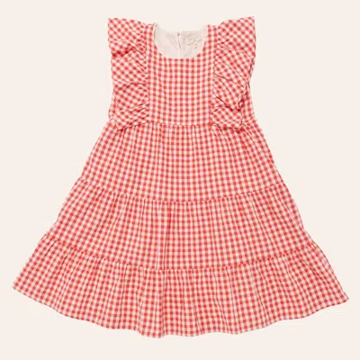 Hayden Girls' Red Gingham Print Ruffle Sleeve Tiered Dress